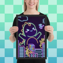 Load image into Gallery viewer, Neon Dino City Framed poster
