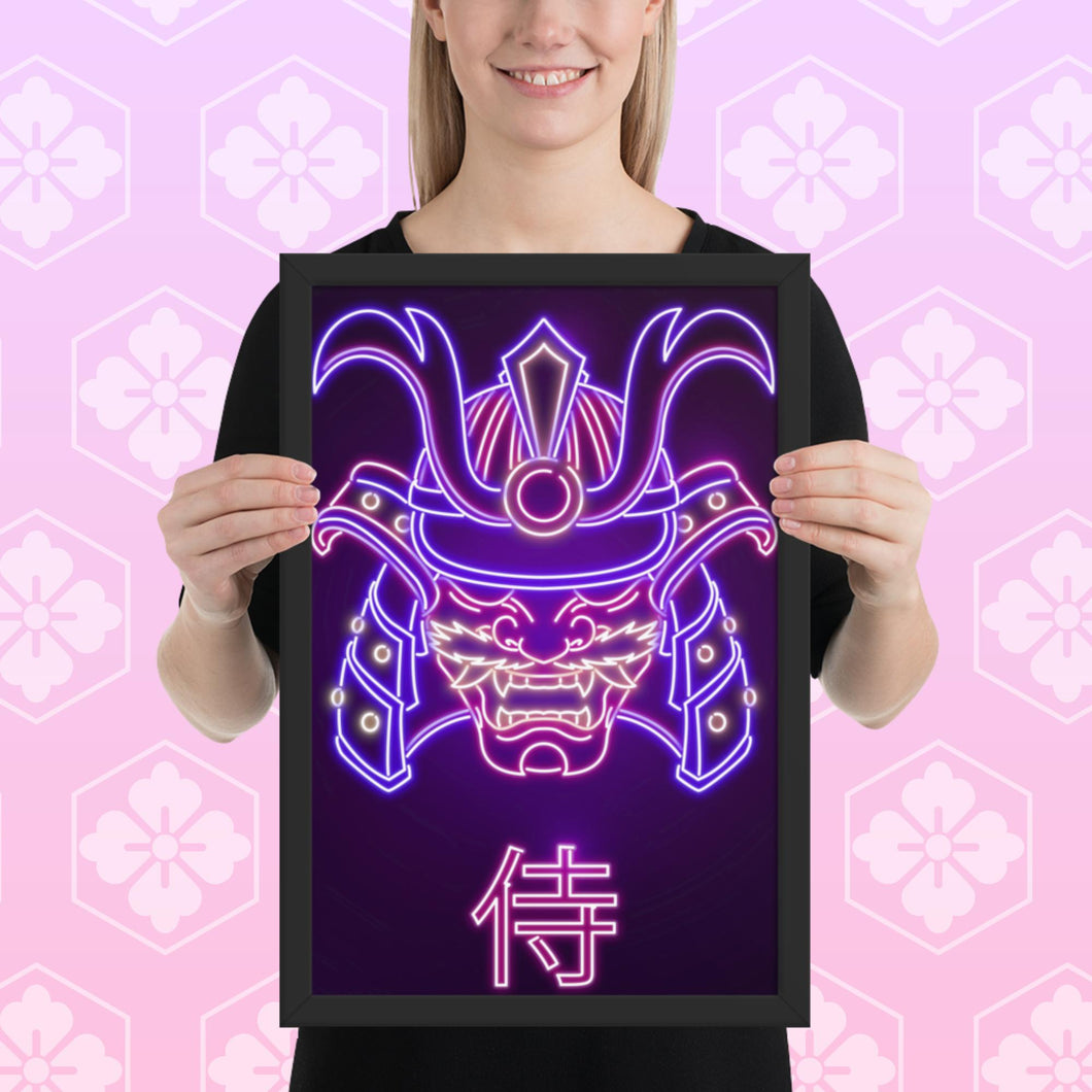 Neon Samurai Mask Framed poster