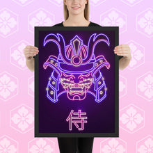 Load image into Gallery viewer, Neon Samurai Mask Framed poster
