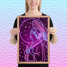 Load image into Gallery viewer, Neon umbrella girl Framed poster
